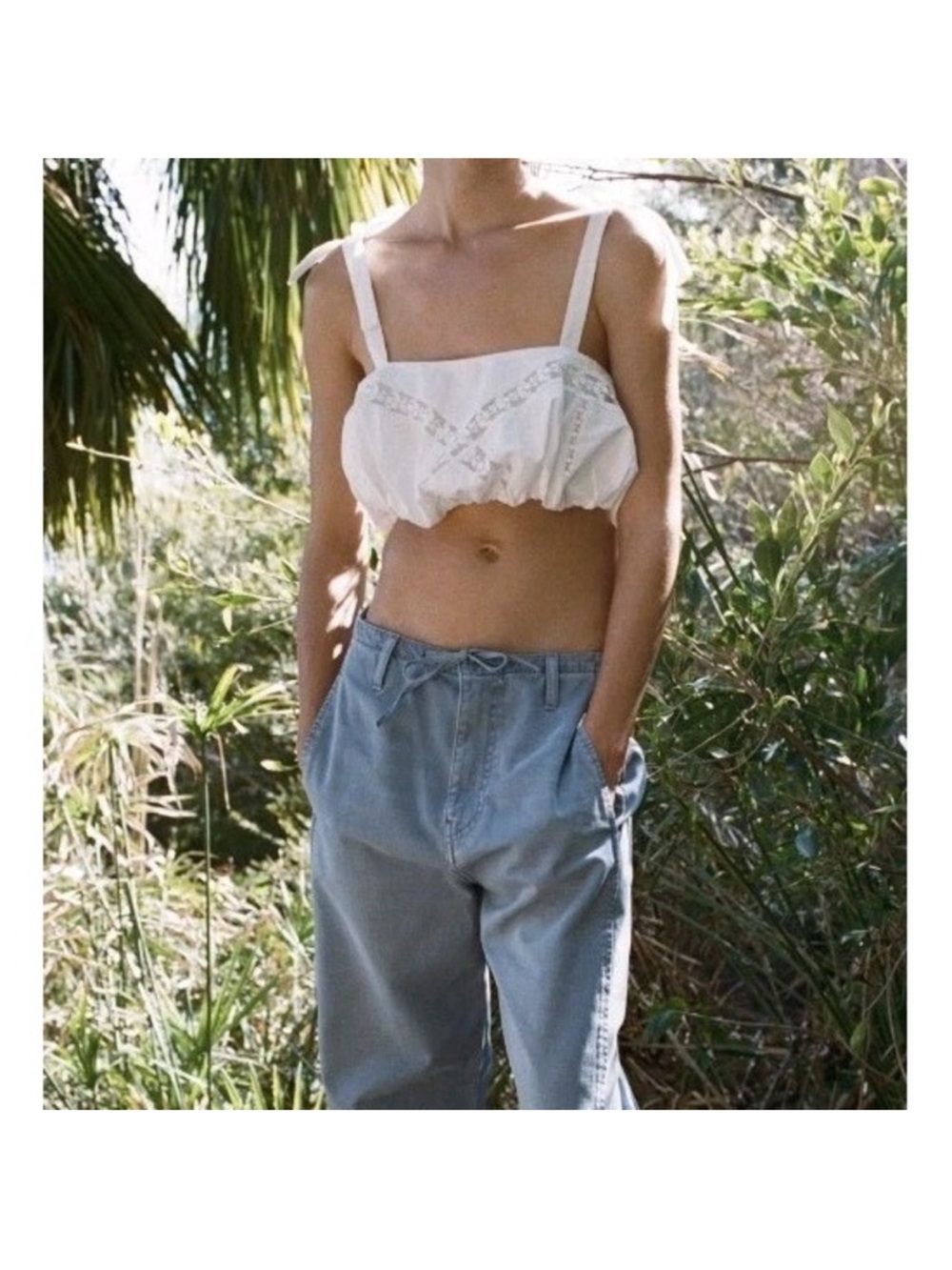 Zara Embroidered Balloon Poplin Cropped Top 100%
White Size Small NWOT